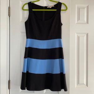 LOFT black and blue fit and flare dress